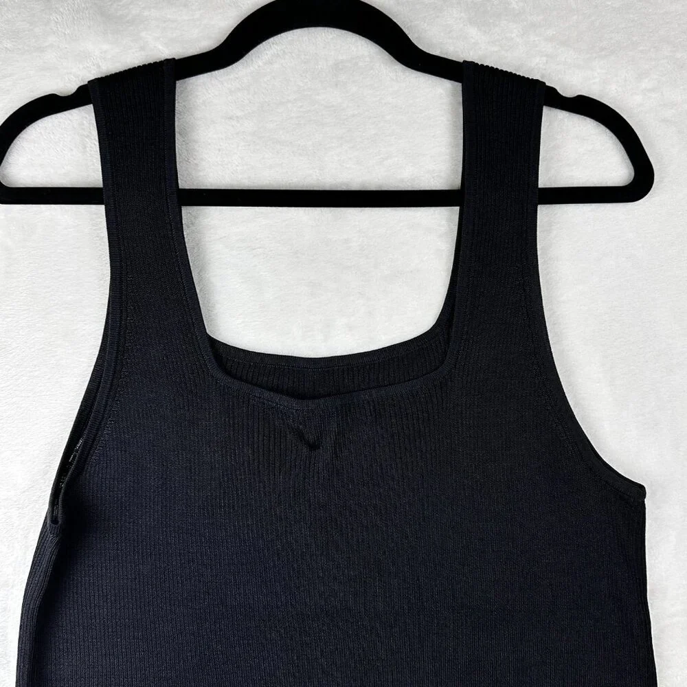 Madewell Square Neck Ribbed Tank Top Black XL Viscose Knit NWT Minimalist - Picture 7 of 10